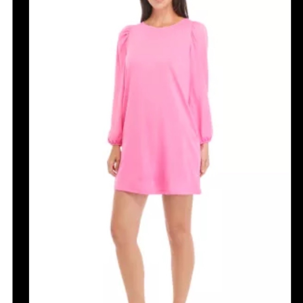 Crown & Ivy | NWT Women's Hot Pink Puff Sleeve Knit Pocket Dress, Size L